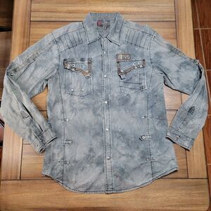 Focus U.S.A. Jeans Inc. Full Metal Snap LS Dark Grey Shirt - Size Large